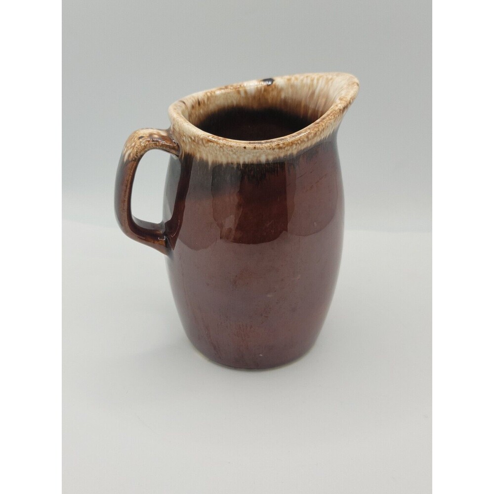 Vintage Hull USA Oven Proof Pottery Brown Drip Glaze Creamer Syrup Pitcher 4.5"h
